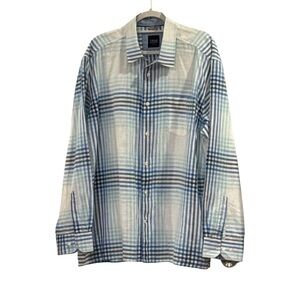 True Measure Casual Blue and White Plaid Shirt
